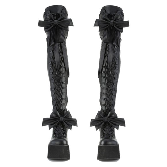 Stretch Black Matte Platform Thigh Boots Goth Punk Rock Rave Kera 303 - Picture 2 of 12